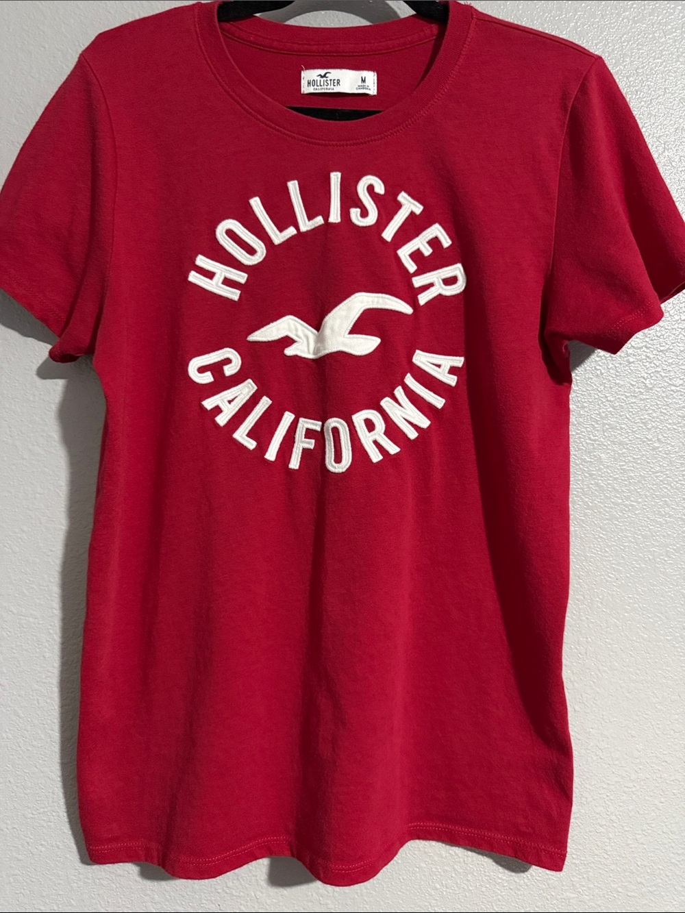 Hollister Red Short-Sleeve Logo Tee with White Embroidery